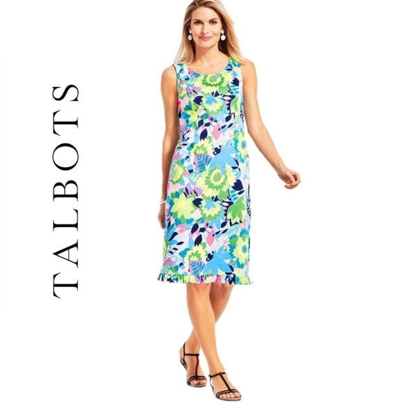 NWT Talbots 8P Island Tropical Floral Princess Sateen Sheath Lined Shift Dress